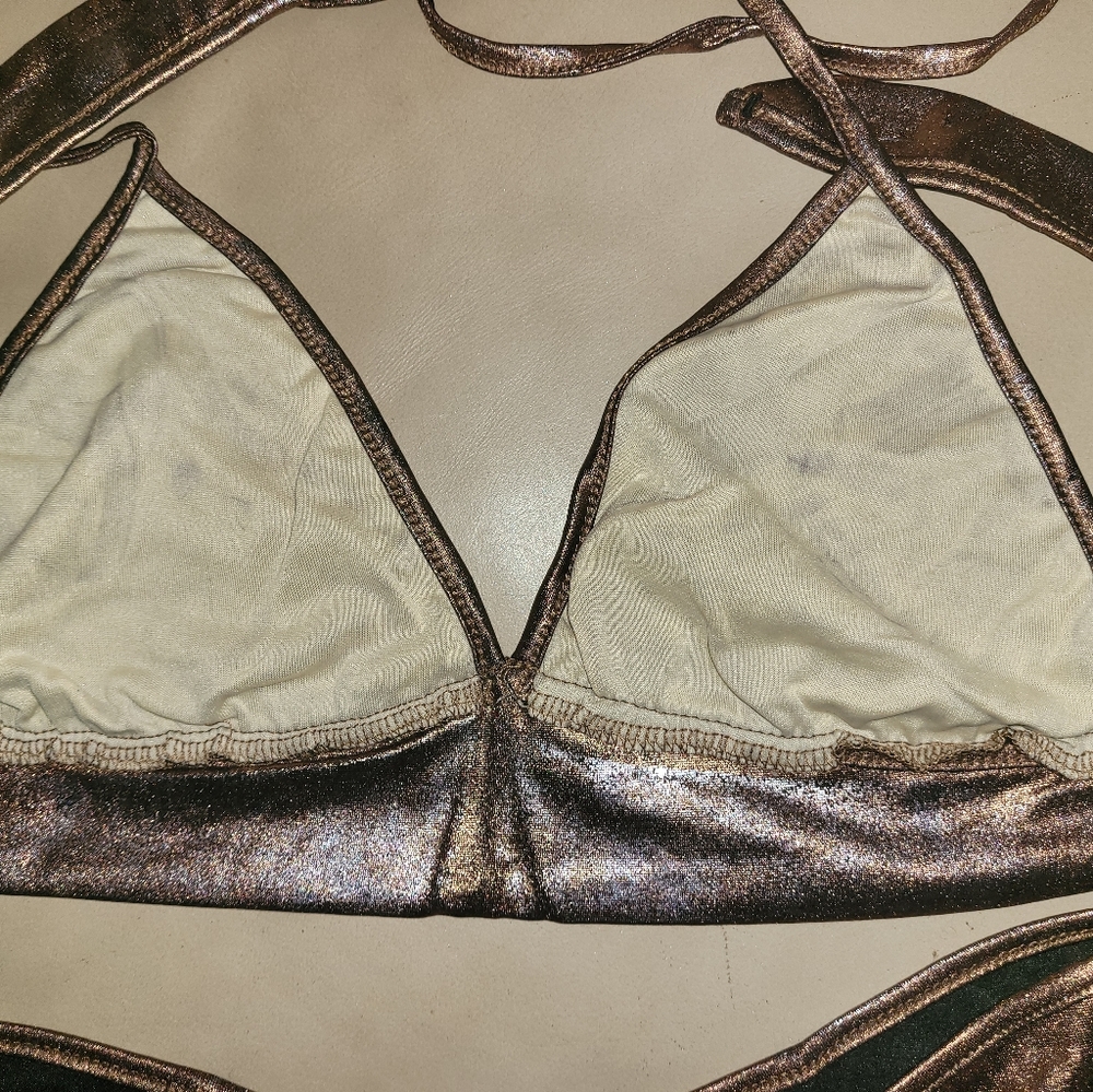Damaged Brown Triangle Top Scoop Bottom Bikini - Picture 7 of 8